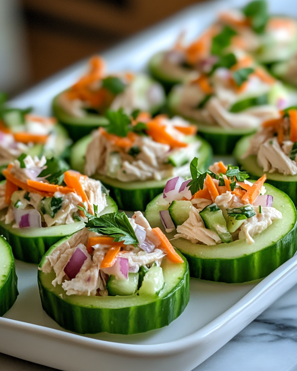 Viral Crunchy Chicken Salad Cucumber Roll Ups Party Appetizer Star